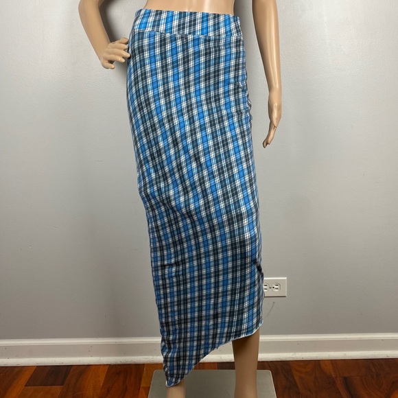 NEW FRANK & EILEEN ASYMMETRICAL PLAID MAXI SKIRT - Picture 2 of 9